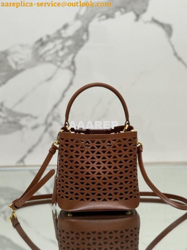 Replica Prada Panier leather mini-bag with cut-out motif 1BA217 Caramel 12