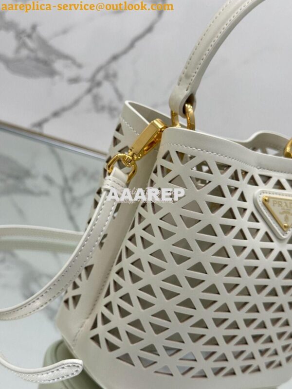Replica Prada Panier leather mini-bag with cut-out motif 1BA217 White 10