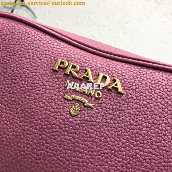 Replica Prada 1BH082 Leather bag with shoulder strap Rose Red Gold 6