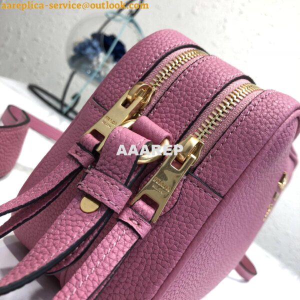 Replica Prada 1BH082 Leather bag with shoulder strap Rose Red Gold 7