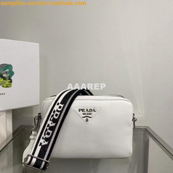 Replica Prada 1BH082 Leather bag with shoulder strap White Gold 9