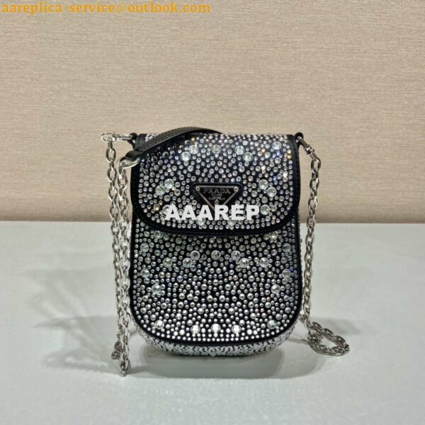 Replica Prada 1BH185 Mini Cleo satin bag with crystals Black 3