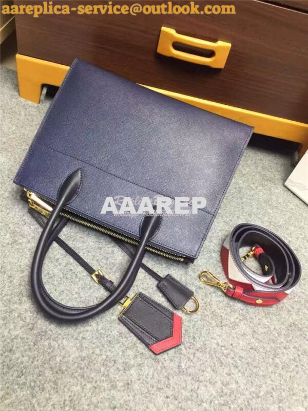 Replica Prada Paradigme Dark Blue Bag with red luggage tag 1ba102 1ba1 4