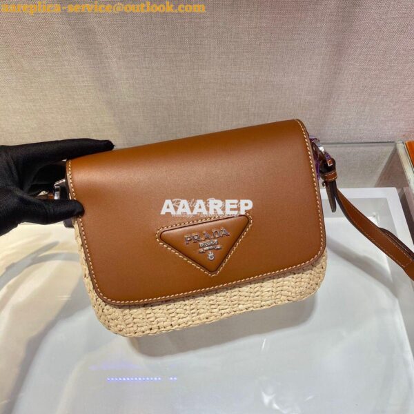Replica Prada Raffia and Leather Shoulder Bag 1BD243 3