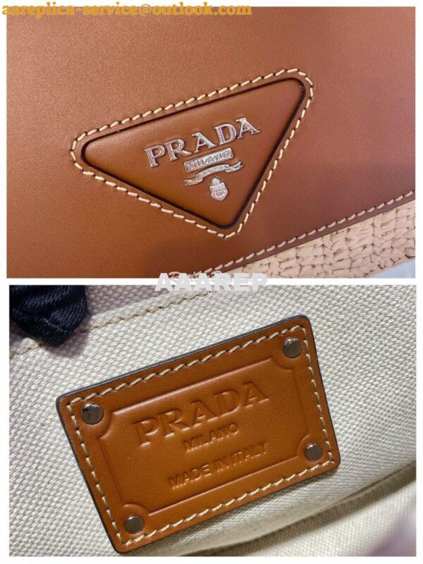 Replica Prada Raffia and Leather Shoulder Bag 1BD243 8