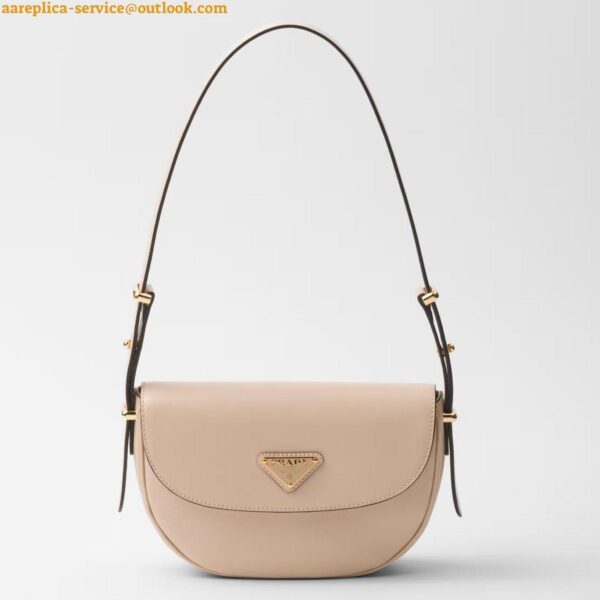 Replica Prada Arque Shoulder Bag with Flap in Beige Leather 3