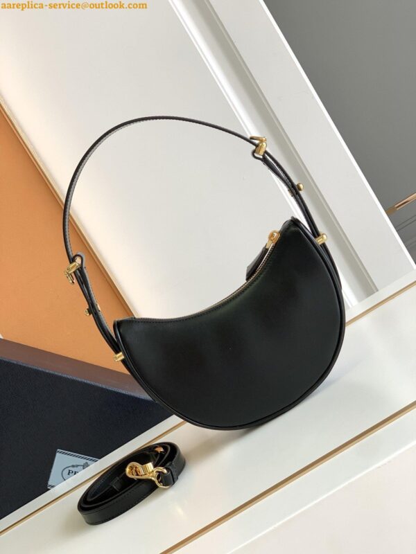 Replica Prada Arque Shoulder Bag with Flap in Black Leather 8