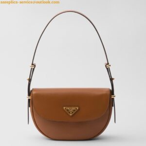 Replica Prada Arque Shoulder Bag with Flap in Brown Leather