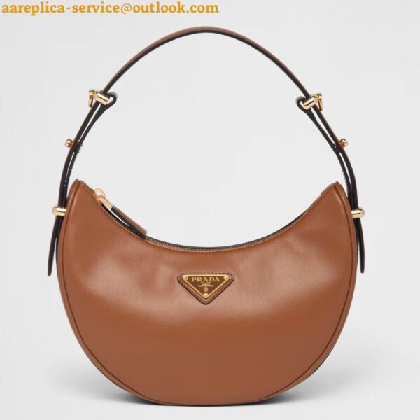 Replica Prada Arque Shoulder Bag with Flap in Brown Leather 4