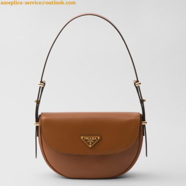 Replica Prada Arque Shoulder Bag with Flap in Brown Leather 14