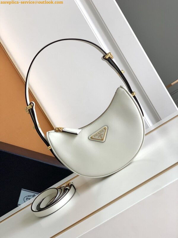 Replica Prada Arque Shoulder Bag with Flap in White Leather 5