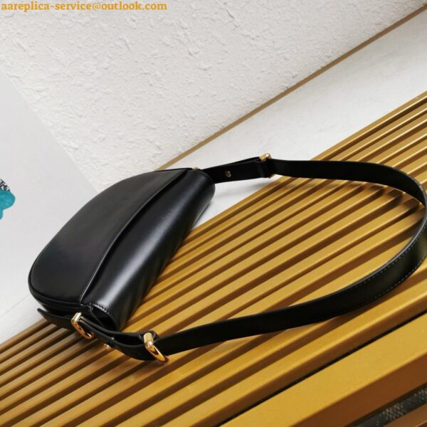 Replica Prada Arque Shoulder Bag with Flap in Black Leather 32