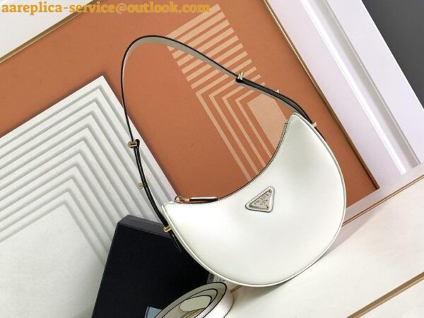 Replica Prada Arque Shoulder Bag with Flap in White Leather 15