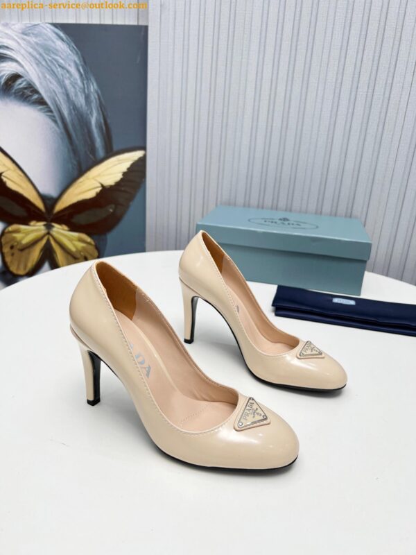 Replica Prada Pumps 85mm In Powder Pink Patent Leather 5