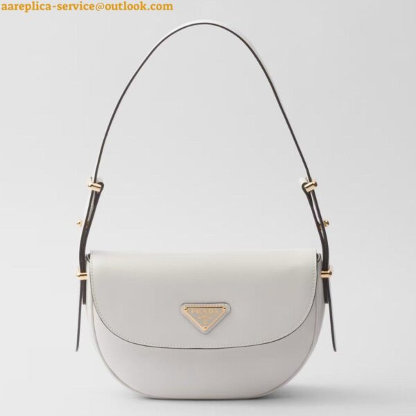 Replica Prada Arque Shoulder Bag with Flap in White Leather 23