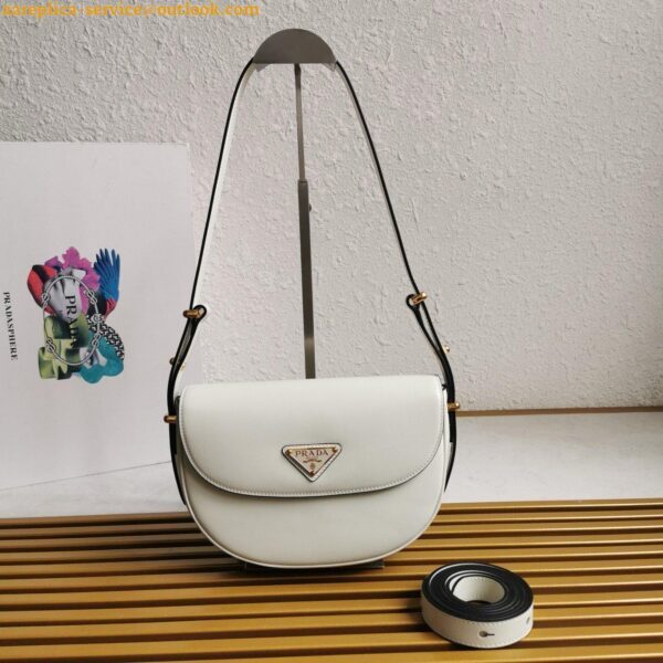 Replica Prada Arque Shoulder Bag with Flap in White Leather 25