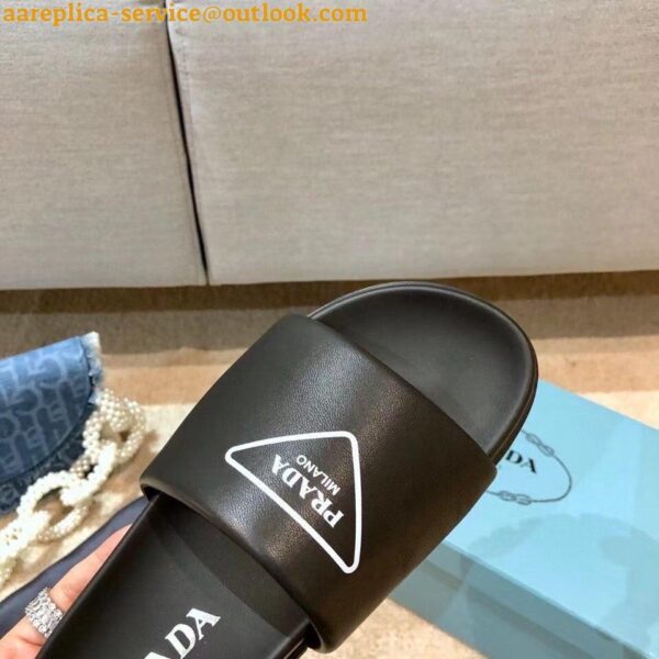 Replica Prada Black Leather Slides with Printed Triangle Logo 10