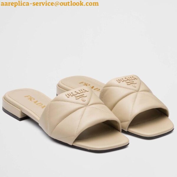 Replica Prada Women's Slides Sandals 35mm in Beige Nappa Leather