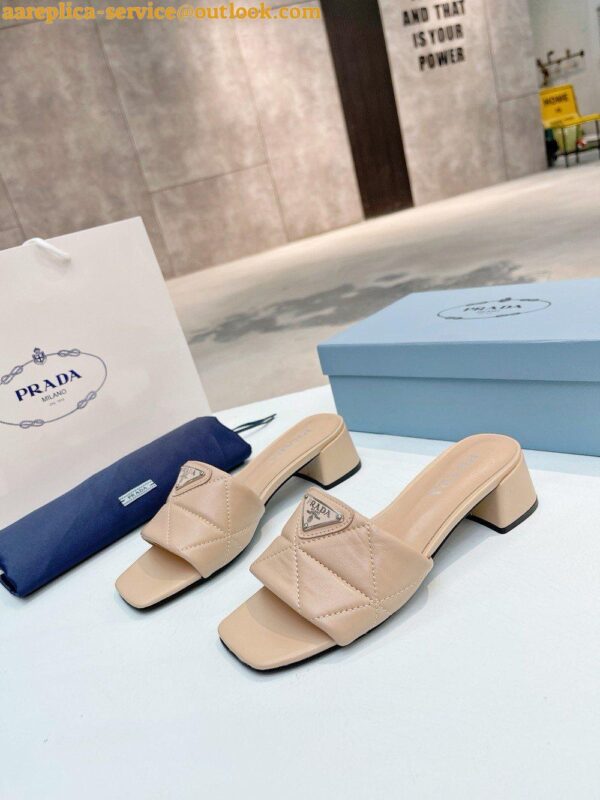 Replica Prada Women's Slides Sandals 35mm in Beige Nappa Leather 5