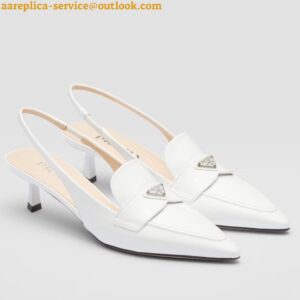 Replica Prada Slingback Pumps 45mm in White Patent Calfskin 2