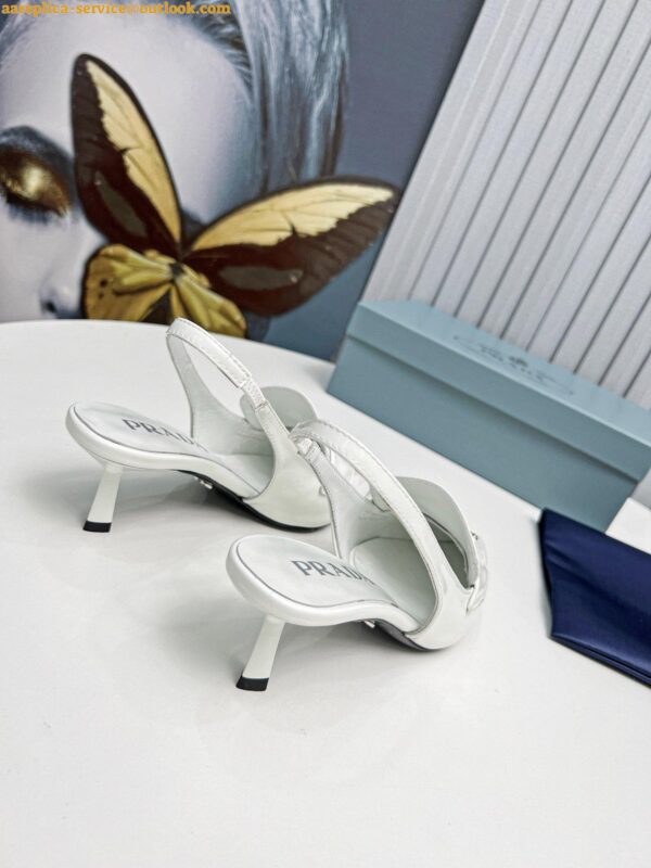 Replica Prada Slingback Pumps 45mm in White Patent Calfskin 5