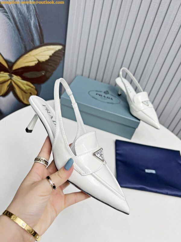 Replica Prada Slingback Pumps 45mm in White Patent Calfskin 7