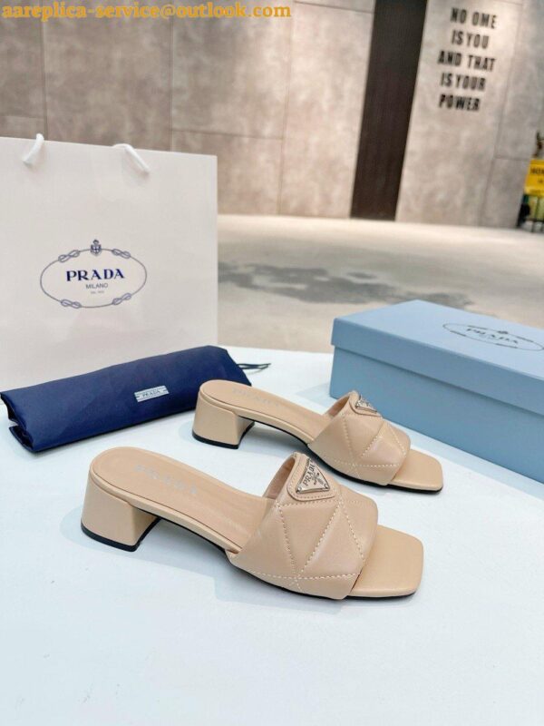 Replica Prada Women's Slides Sandals 35mm in Beige Nappa Leather 15