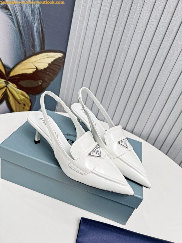 Replica Prada Slingback Pumps 45mm in White Patent Calfskin 9