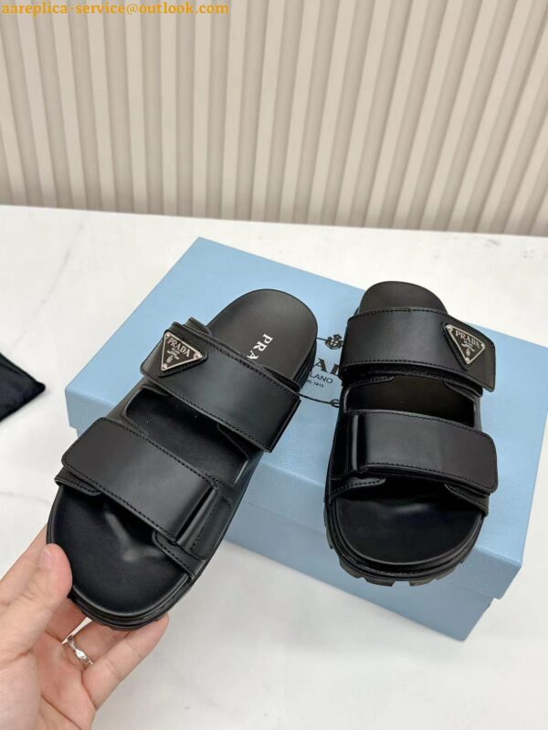 Replica Prada Women's Strap Slides Sandals in Black Calfskin 5