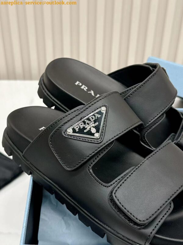 Replica Prada Women's Strap Slides Sandals in Black Calfskin 9