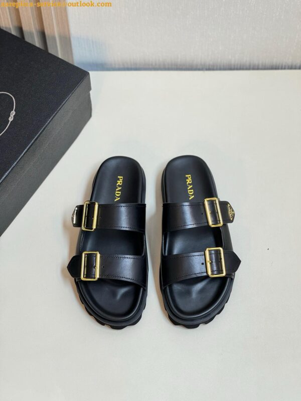 Replica Prada Women's Strap Slides Sandals in Black Leather 5