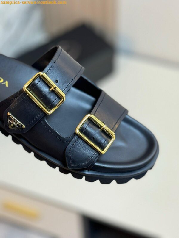 Replica Prada Women's Strap Slides Sandals in Black Leather 6