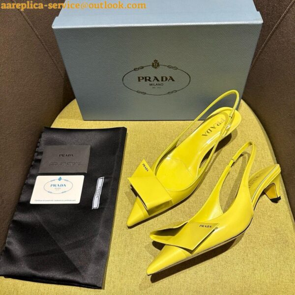 Replica Prada Slingback Pumps 45mm in Yellow Brushed Leather 9