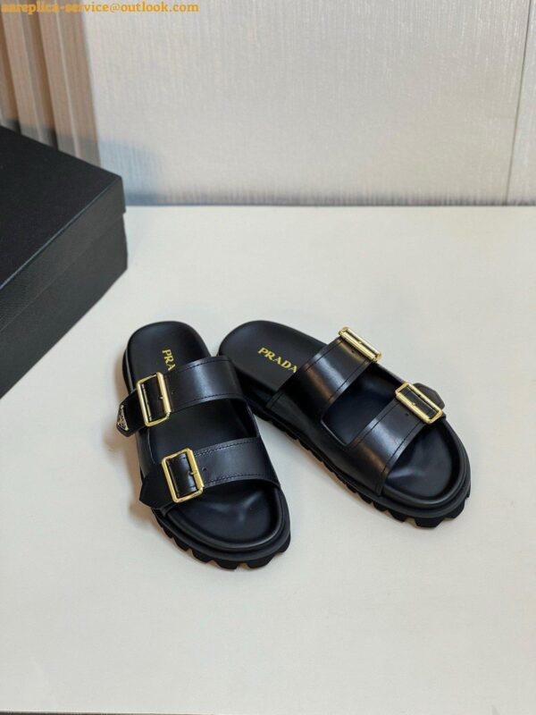 Replica Prada Women's Strap Slides Sandals in Black Leather 8