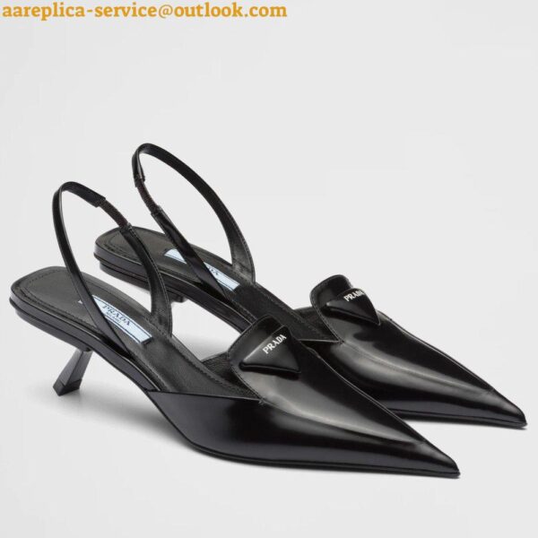 Replica Prada Slingback Pumps 55MM In Black Brushed Leather 3