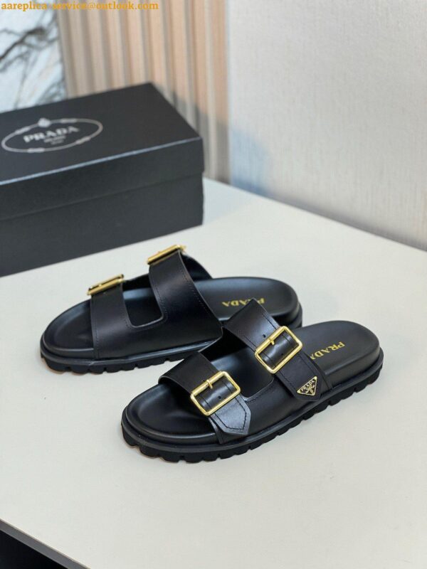 Replica Prada Women's Strap Slides Sandals in Black Leather 9