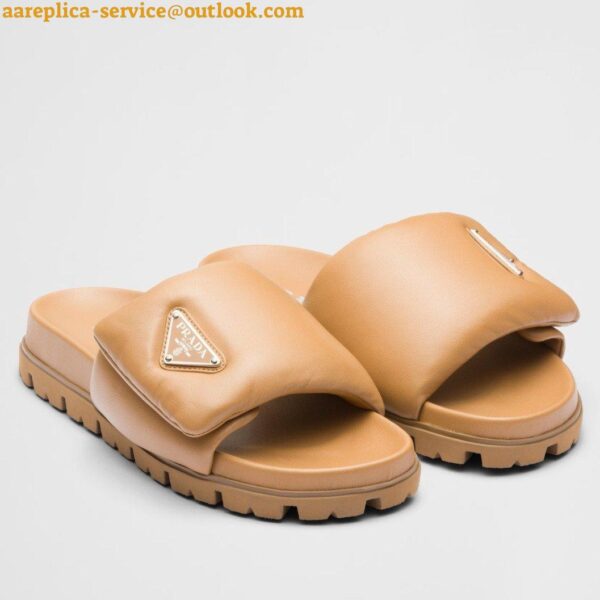 Replica Prada Slides In Brown Soft Padded Nappa Leather 3