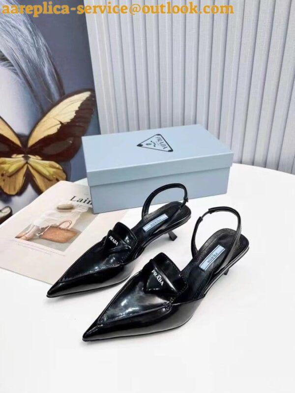 Replica Prada Slingback Pumps 55MM In Black Brushed Leather 5