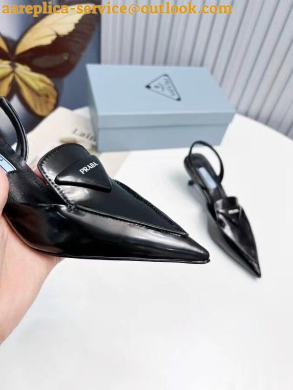 Replica Prada Slingback Pumps 55MM In Black Brushed Leather 5