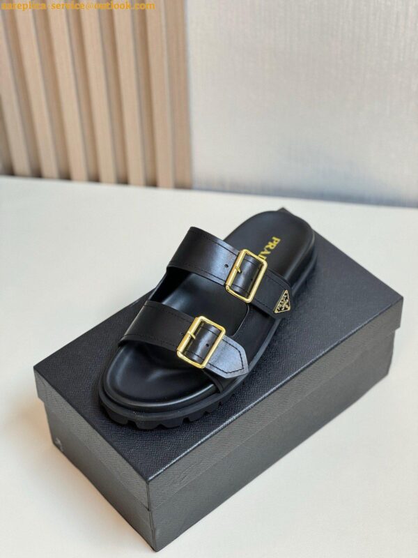 Replica Prada Women's Strap Slides Sandals in Black Leather 11