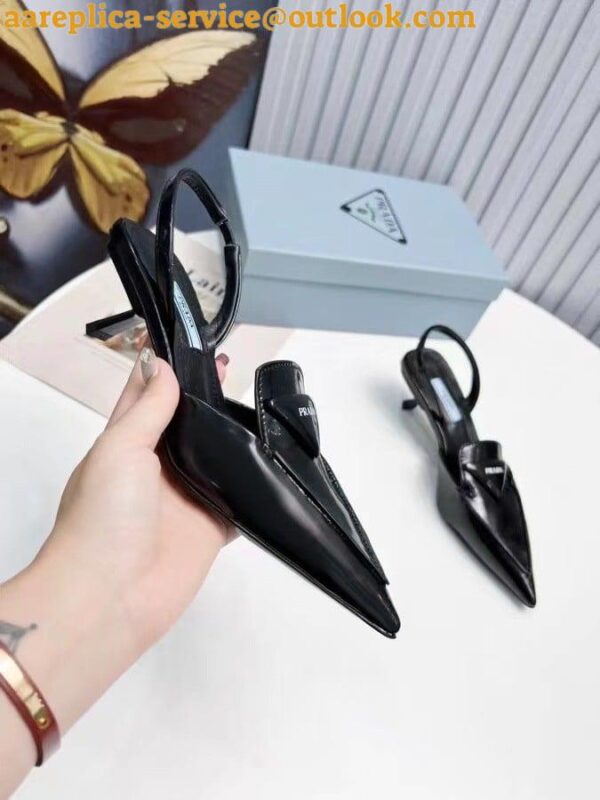 Replica Prada Slingback Pumps 55MM In Black Brushed Leather 6