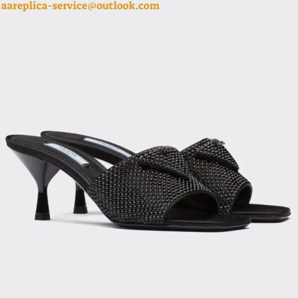 Replica Prada Black Satin Heeled Sandals with Crystals