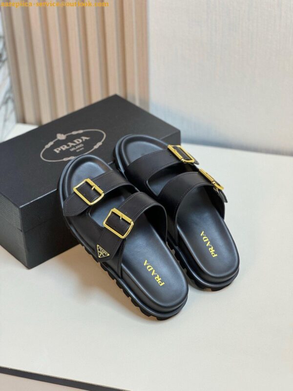 Replica Prada Women's Strap Slides Sandals in Black Leather 12