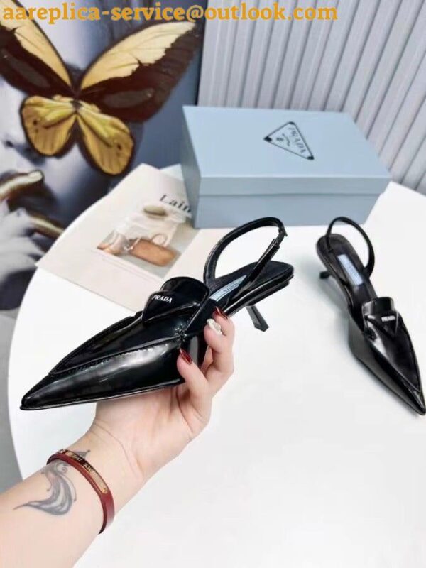 Replica Prada Slingback Pumps 55MM In Black Brushed Leather 10