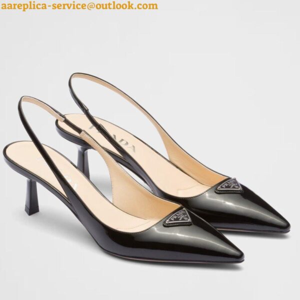 Replica Prada Slingback Pumps 55mm in Black Patent with Crystals Ornament 4