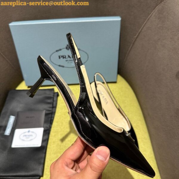 Replica Prada Slingback Pumps 55mm in Black Patent with Crystals Ornament 6