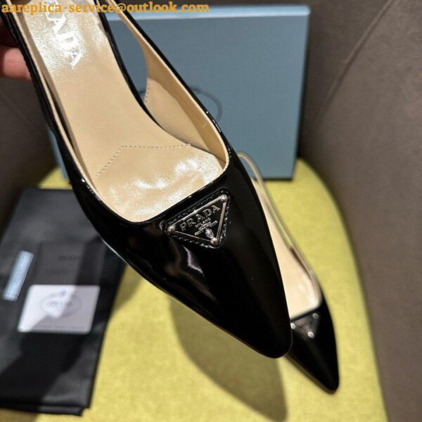 Replica Prada Slingback Pumps 55mm in Black Patent with Crystals Ornament 7