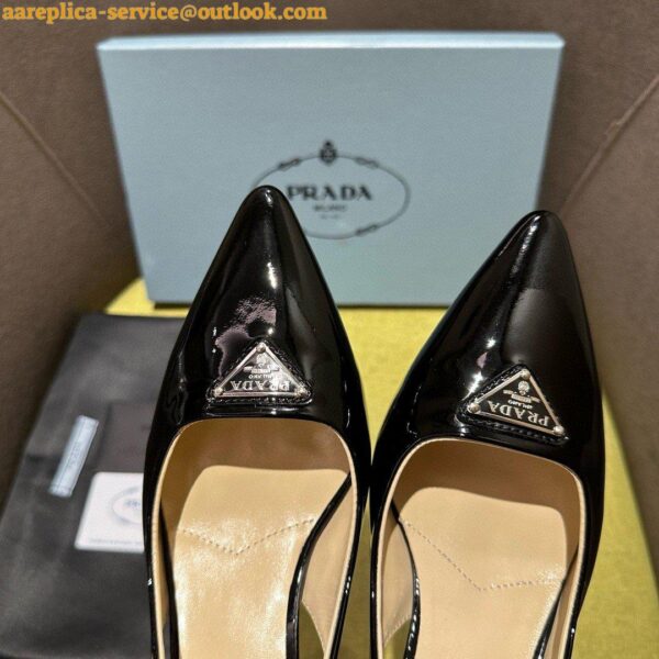 Replica Prada Slingback Pumps 55mm in Black Patent with Crystals Ornament 8