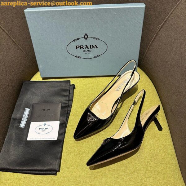 Replica Prada Slingback Pumps 55mm in Black Patent with Crystals Ornament 9