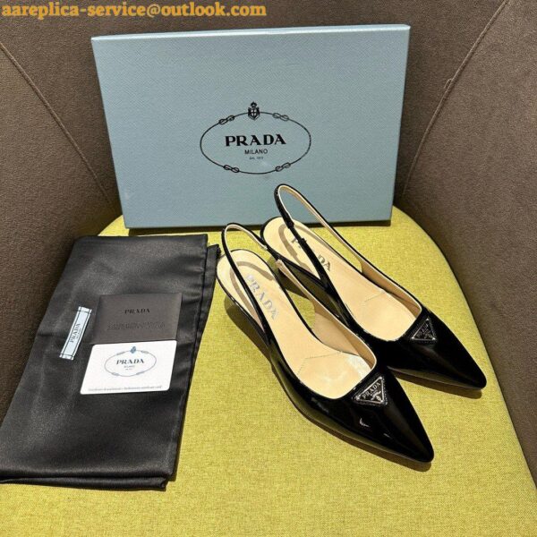 Replica Prada Slingback Pumps 55mm in Black Patent with Crystals Ornament 11